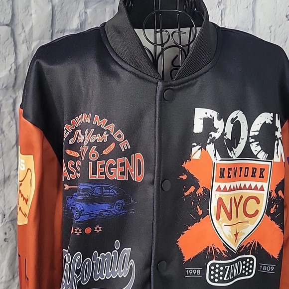 BASKETBALL Slogan Bomber‎ Varsity Jacket Size Large Chest 40 in. Lg. 27 in. - Picture 2 of 9